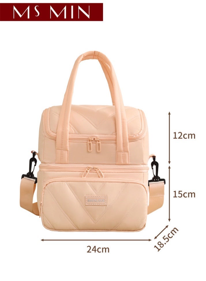 MS MIN Insulated Lunch Bag Double Layer Large Capacity Waterproof Lunch Box Bag with Shoulder Strap – Cooler Lunch Bag for Office & Daily Use - Image 4